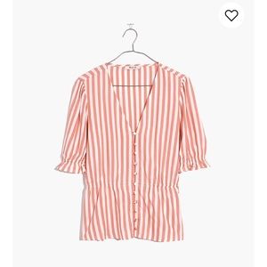 NWT Madewell V-Neck Peplum Popover Top-pink stripe